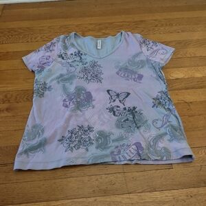 lilac short sleeved sparkly shirt with butterflies, flowers, and rhinestones 18